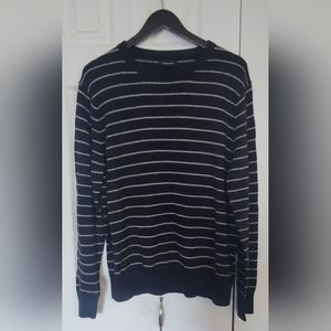 J. Crew Black and White Cotton Wool Striped Crewneck Sweater (Size L)